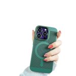 Steel Mesh Heat Dissipation Magnetic Protective Cover for iPhone 15 pro max Breathable Mesh Wireless Charging Case Green