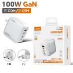 LDNIO Q408 100W GaN Super Fast Charger EU Plug 1 USB 3 Type C Adapter Wall Mobile Phone Charger color Grey/silver
