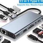 Zero Type-C Hub 11 in 1 USB C to 4K HDMI + RJ45 + PD + audio 100W Charge + USB3.0 + VGA + SD/TF Card Reader Dock for MacBook Windows Laptop