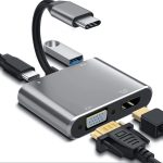 Zero USB C to HDMI VGA Adapter, 4-in-1 Type C Hub with USB C Charging, HDMI & VGA Dual Output, USB 3.0 Port for Samsung S9/S8, MacBook, Nintendo Switch, Surface Book - Silver