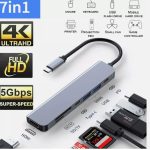 Zero USB C Hub 7 in 1, USB C Adapter with 4K HDMI, Two USB-C Ports, USB 3.0, SD/TF card