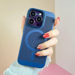 Steel Mesh Heat Dissipation Magnetic Protective Cover for iPhone 11 Pro max Breathable Mesh Wireless Charging Case Dark Blue