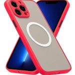Magnetic Case for iPhone 15 pro, Compatible with Wireless Charging [Silky Touch] [Matte PC Back] TPU Bumper Shockproof Slim Thin Phone - red