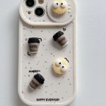Cute Cartoon Anti-fall Phone Case for iPhone 14 Coffee Series Cute Cartoon Coal Ball Animal Cover