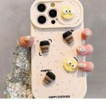 Cute Cartoon Anti-fall Phone Case for iPhone 15 pro max Coffee Series Cute Cartoon Coal Ball Animal Cover