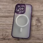 Generic Magnetic Matte clear case,Luxury Plating Bling Transparent Shockproof MagSafe Case with Full Camera Lens Protector for iPhone 14 Pro - Purple