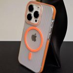 Corrugated Magsafe magnetic charging suitable for 16 Apple 16ProMax mobile phone case grating iPhone16Pro skin-feeling matte - Orange