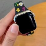 Engraved Floral silm Silicone Strap for Apple Watch Ultra Band 49mm 46mm 45mm 40mm 41mm Bracelet Fashion IWatch Series 10 9 8 7 - Black