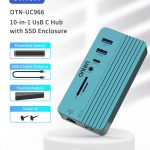 Onten OTN-UC966 10 Ports USB-C M.2 Solid State Drive Box Expansion Dock (4K60Hz HDMI, Gigabit RJ45, USB3.2 Gen2, USB-C 10 Gbps, USB3.2 Gen1, SD3.0, TF3.0, 3.5mm Jack, USB-C PD100W, M.2 SSD Enclosure)