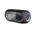 Kisonli lp-2s speaker rgb music speaker, alarm clock, bluetooth, speaker-rgb light, tf-card for mobile, mirror & lcd display large mirror display screen, black