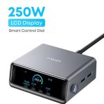 Anker A2345 Prime 250W USB C Charger, Ultra-Fast 6-Port GaN Charging Station, 2.26" LCD Display and Smart Control Dial, Compatible with MacBook Pro/Air, iPhone 16/15/14, Huawei, Samsung S25/S24, iPad Silver