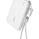 ANker A1257P11, A1257 10000 mAh Power Bank, 10,000mAh Portable Charger with Built-in USB-C Cable and Lanyard, 22.5W Max Output with 2 USB-C and 1 USB-A Port, Battery Pack for iPhone 15/14, Galaxy S23, iPad, AirPods, and More White