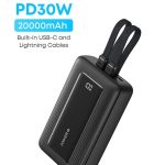 Anker A1681611 20000 mAh Zolo Power Bank, 20,000mAh 30W Max Fast Portable Charger with Built-in USB-C and MFi Certified Lightning Cables, 1 USB-C, 1 USB-A, Battery Pack for iPhone 16/15/14 Series, Galaxy, and more Black