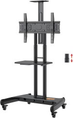 Truman Tv Trolley - Model AVA1500-60-1P - With Wheels Movable For LCD - LED Flat or Curved Screen for 32-70 Inch Height Adjustable Rolling, weight capacity Up to 45.5 KG- Floor TV Stand with Tray