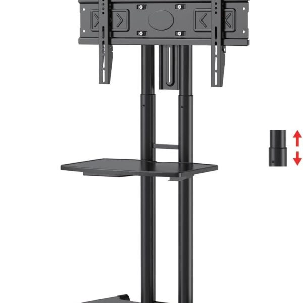 Truman Tv Trolley - Model AVA1500-60-1P - With Wheels Movable For LCD - LED Flat or Curved Screen for 32-70 Inch Height Adjustable Rolling, weight capacity Up to 45.5 KG- Floor TV Stand with Tray