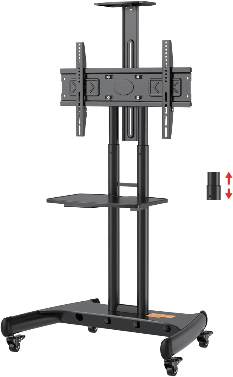 51EevC3tAyL._AC_SL1307_ Truman Tv Trolley - Model AVA1500-60-1P - With Wheels Movable For LCD - LED Flat or Curved Screen for 32-70 Inch Height Adjustable Rolling, weight capacity Up to 45.5 KG- Floor TV Stand with Tray - Image 1