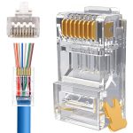 Onten OTN-E661 100 pcs 30UM Cat6A/5e/5 RJ45 connectors, gold-plated Gigabit Ethernet cable connectors, standard network plug for computer networking, crystal head