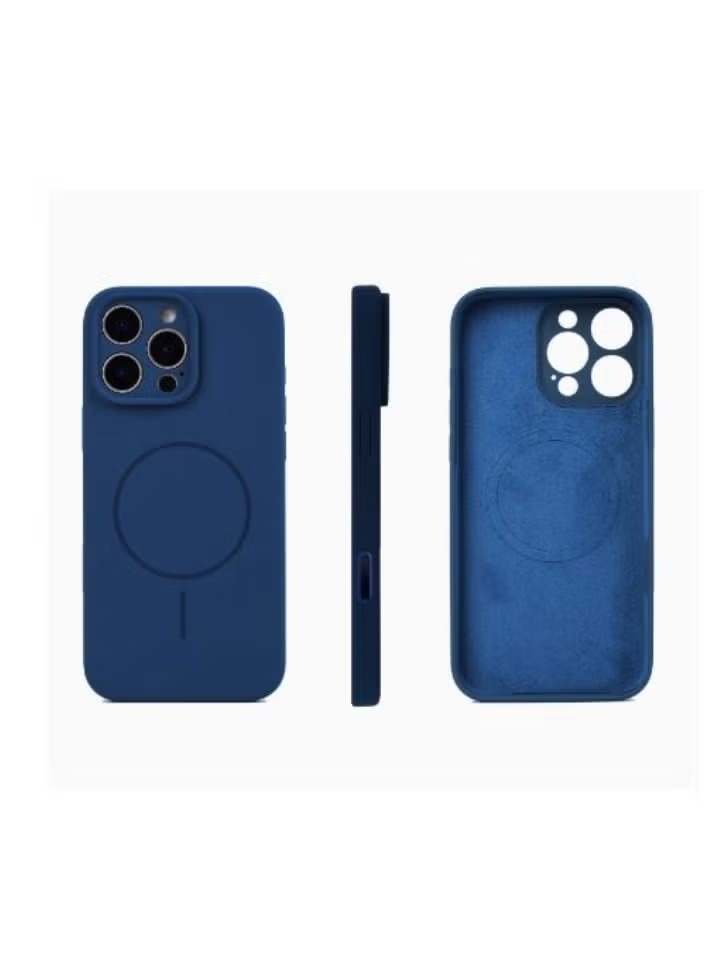 download Silicon cover Compatible with iPhone 15 pro Case, Liquid Silicone Case, Full Body Protective Cover, Shockproof, Slim Phone Case, Anti-Scratch Soft Microfiber Lining – Dark blue - Image 1
