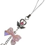 Stylishly designed necklace that attaches to the phone, with a plastic part to secure it to the phone