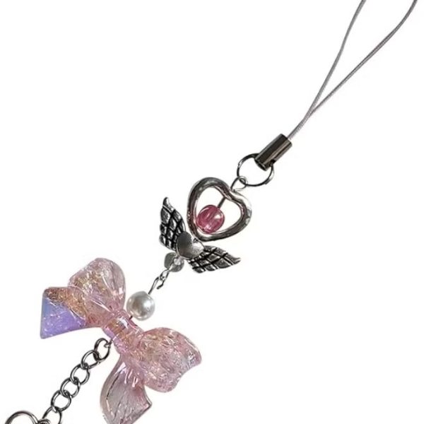 Stylishly designed necklace that attaches to the phone, with a plastic part to secure it to the phone