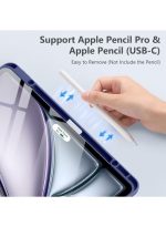 Case for iPad iPad Air 13 Inch Case M2 2024/iPad Pro 12.9 6th/5th/4th Generation 2022/2021/2020 with Pencil Holder, Clear Transparent Back Shell Slim Stand Shockproof Tablet Cover, Auto Wake/Sleep (Navy blue) - Image 2