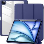 Case for iPad iPad Air 13 Inch Case M2 2024/iPad Pro 12.9 6th/5th/4th Generation 2022/2021/2020 with Pencil Holder, Clear Transparent Back Shell Slim Stand Shockproof Tablet Cover, Auto Wake/Sleep (Navy blue)