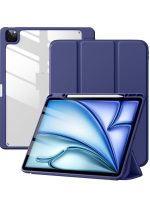 Case for iPad iPad Air 13 Inch Case M2 2024/iPad Pro 12.9 6th/5th/4th Generation 2022/2021/2020 with Pencil Holder, Clear Transparent Back Shell Slim Stand Shockproof Tablet Cover, Auto Wake/Sleep (Navy blue)