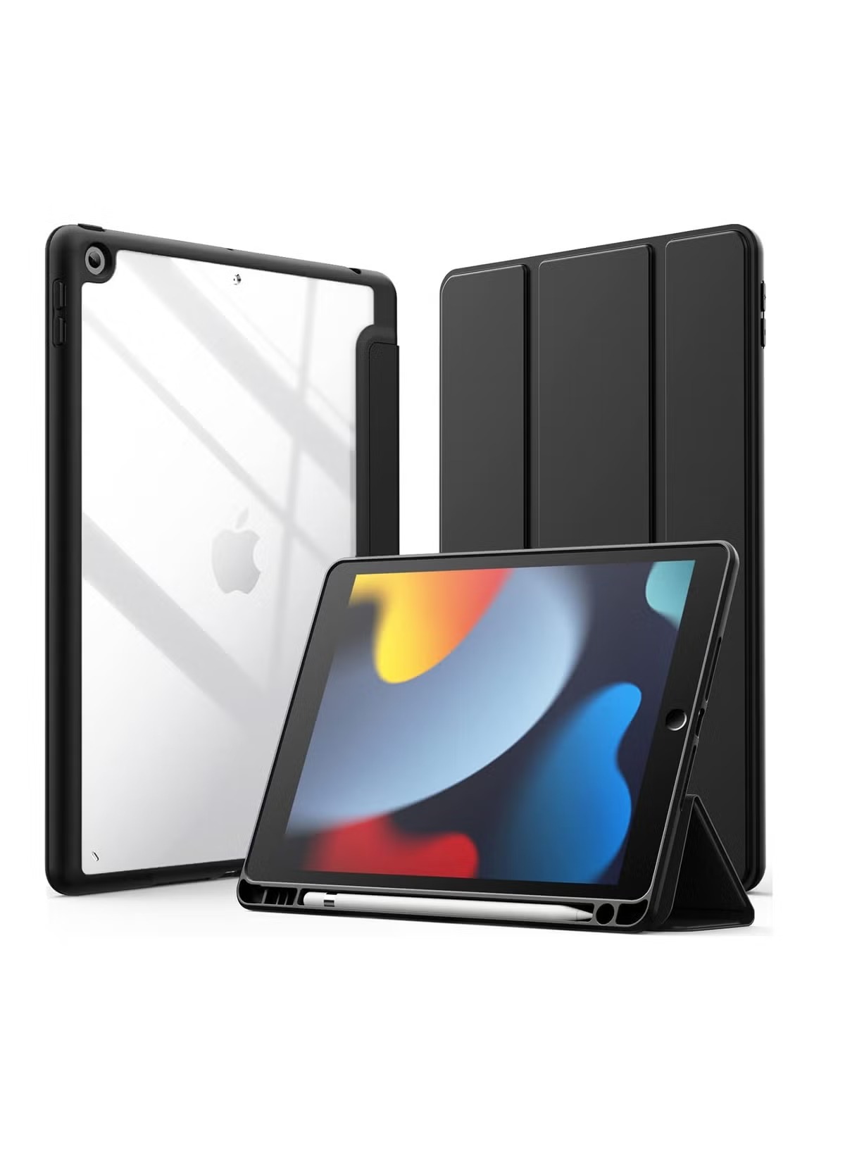 imgi_192_87949a62-d7d0-445c-b8 Case for iPad 10.2-Inch (9th/8th/7th Generation, 2021/2020/2019),Clear Shockproof Back Cover Built-in Pencil Holder,Auto Sleep/Wake (Black) - Image 1