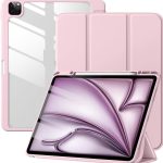 Case for iPad iPad Air 13 Inch Case M2 2024/iPad Pro 12.9 6th/5th/4th Generation 2022/2021/2020 with Pencil Holder, Clear Transparent Back Shell Slim Stand Shockproof Tablet Cover, Auto Wake/Sleep (Pink)