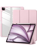 Case for iPad iPad Air 13 Inch Case M2 2024/iPad Pro 12.9 6th/5th/4th Generation 2022/2021/2020 with Pencil Holder, Clear Transparent Back Shell Slim Stand Shockproof Tablet Cover, Auto Wake/Sleep (Pink)