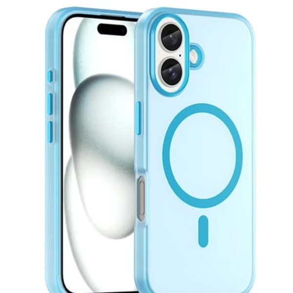 Drop-resistant, reinforced plastic back cover compatible with iPhone 16 - Blue