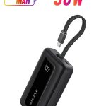 Anker A1688 10000 mAh 10000 mAh Zolo Power Bank, 30W High-Speed Portable Charger with Built-In USB-C Cable, Fast Charging Battery Pack for iPhone 16/16 Plus/16 Pro/16 Pro Max/15/14/13 Series, Galaxy, iPad, and More Black