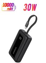 Anker A1688 10000 mAh 10000 mAh Zolo Power Bank, 30W High-Speed Portable Charger with Built-In USB-C Cable, Fast Charging Battery Pack for iPhone 16/16 Plus/16 Pro/16 Pro Max/15/14/13 Series, Galaxy, iPad, and More Black