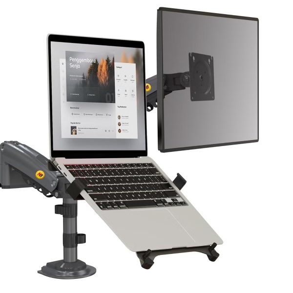 NB NORTH BAYOU H180-FP Dual Arm Shock Absorber 17"-27" Monitor Holder and 10"-17" Laptop Stand