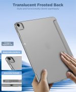 Case for iPad iPad Air 13 Inch Case M2 2024/iPad Pro 12.9 6th/5th/4th Generation 2022/2021/2020 with Pencil Holder, Clear Transparent Back Shell Slim Stand Shockproof Tablet Cover, Auto Wake/Sleep (Grey) - Image 2