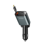 Joyroom JR-CCL07 3-in-1 Car Charger with Built-in Retractable Cable – Dark Gray
