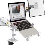 NB NORTH BAYOU H180-FP Dual Arm Shock Absorber 17"-27" Monitor Holder and 10"-17" Laptop Stand - White