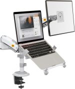 NB NORTH BAYOU H180-FP Dual Arm Shock Absorber 17"-27" Monitor Holder and 10"-17" Laptop Stand - White