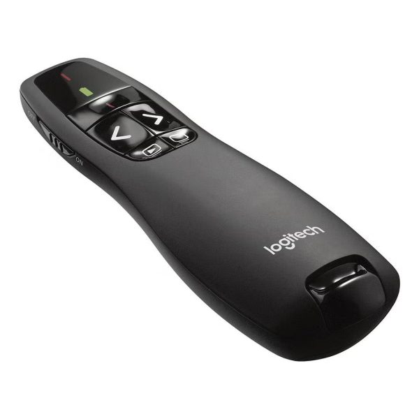 Logitech R400 Wireless Presentation Remote, 2.4 GHz, USB-Receiver, Red Laser Pointer, 15-Meter Operating Range, 6 Buttons, Intuitive Slideshow Control, Battery Indicator, PC Black