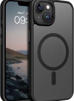 Magnetic Case for iPhone 13, Compatible with Wireless Charging [Silky Touch] [Matte PC Back] TPU Bumper Shockproof Slim Thin Phone Case 6.1" - Black