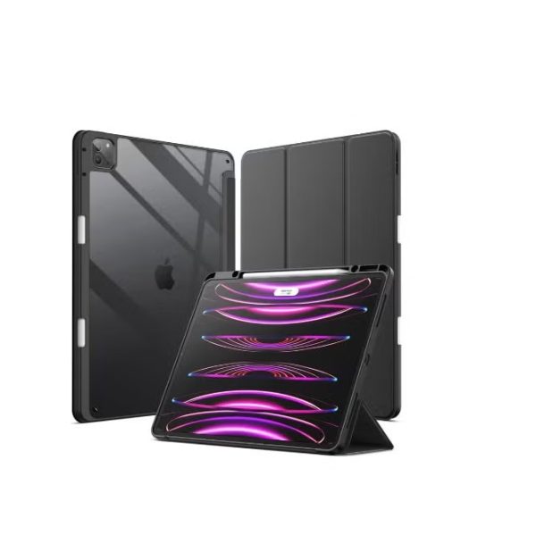 Case for iPad iPad Air 13 Inch Case M2 2024/iPad Pro 12.9 6th/5th/4th Generation 2022/2021/2020 with Pencil Holder, Clear Transparent Back Shell Slim Stand Shockproof Tablet Cover, Auto Wake/Sleep (Black)