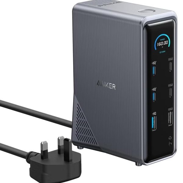Anker Anker Prime Charging Docking Station, 14-Port with 160W Max Output and Built-In GaN AC-DC Power, 10Gbps Data Transfers, Real-Time Smart Interface, Dual 4K Displays for MacBook, Dell, Phones, and More