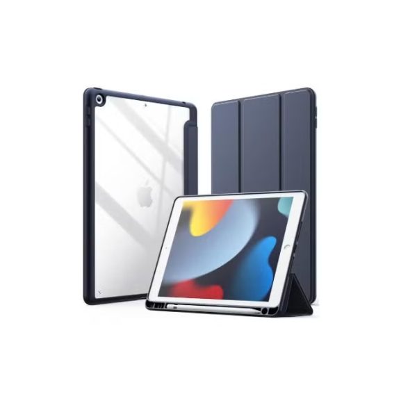 Case for iPad 10.2-Inch (9th/8th/7th Generation, 2021/2020/2019),Clear Shockproof Back Cover Built-in Pencil Holder,Auto Sleep/Wake (Dark Blue)