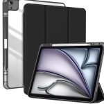 Case for iPad Air 13 Inch magnatic Case 2024, TPU Flexible Back Cover with Pencil Holder for iPad Air 13 M2, Support Pencil Pro Charging, Auto Wake/Sleep, Black