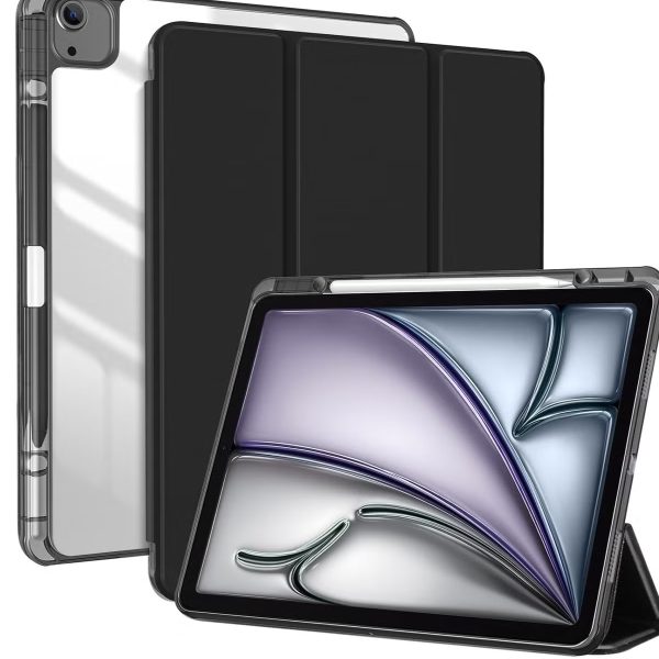 Case for iPad Air 13 Inch magnatic Case 2024, TPU Flexible Back Cover with Pencil Holder for iPad Air 13 M2, Support Pencil Pro Charging, Auto Wake/Sleep, Black