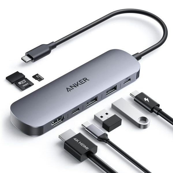 Anker USB C Hub, 7-in-1 Multi-Port USB Adapter for Laptops, 4K@60Hz USB C to HDMI Splitter, 100W Max Power Delivery, 3xUSBA & C 3.0 Data Ports, SD/TF Card, for Type C Devices (Charger Not Included)