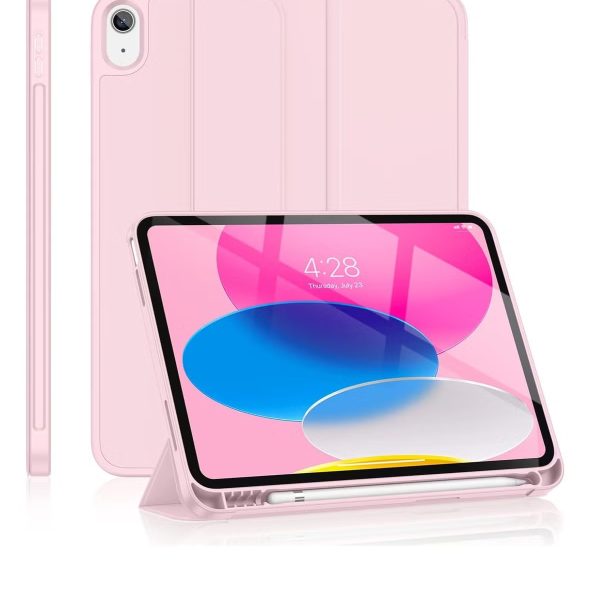 Case for iPad 10th Generation 10.9 Inch, 2022 & ipad 11th genration 2025 Case with Pencil Holder - Protective Trifold Stand Smart Cover [Support Touch ID & Auto Wake/Sleep] comaptiple with (A3354/A3355/A3356 /A2696/A2757/A2777) , Pink