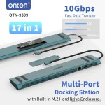 Onten ont-9399 17-in-1 USB-C Hub Dual HDMI 4K M.2 HDD Enclosure 3-Screen Display Dual Gigabit Ethernet Card Reader for Laptop/Phone - Image 4