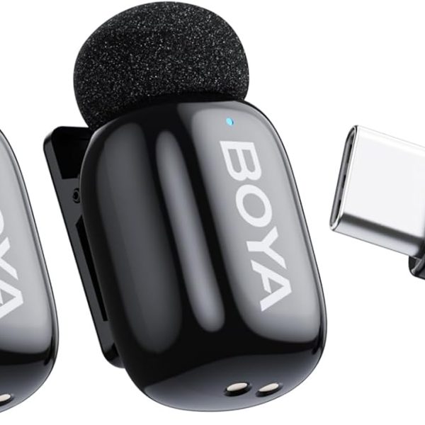 BOYA mini Wireless Lavalier Microphone for Android/iPhone 15/16,USB-C Plug & Play, 328ft 6H Battery, 3-Level AI Noise Reduction,AI Voice Changer for YouTube/TikTok/Recording (2TX+1RX,No Charging Case)