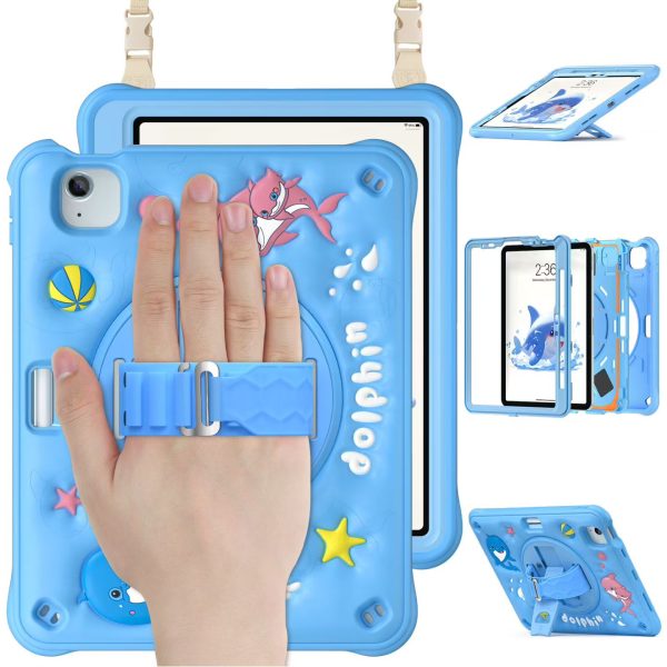 for iPad (A16) 11th/10th Generation Dinosaur Case for Kids Boys with Built in Screen Protector & Stand, Rugged Shockproof 3D Cute Cartoon Design, Strap Hangs in Car, Blue